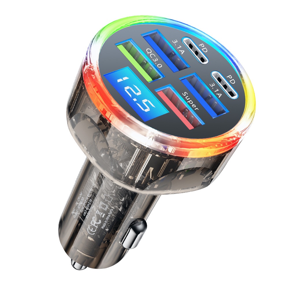 New 4USB digital car charger 66W fast charging PD mobile phone charging